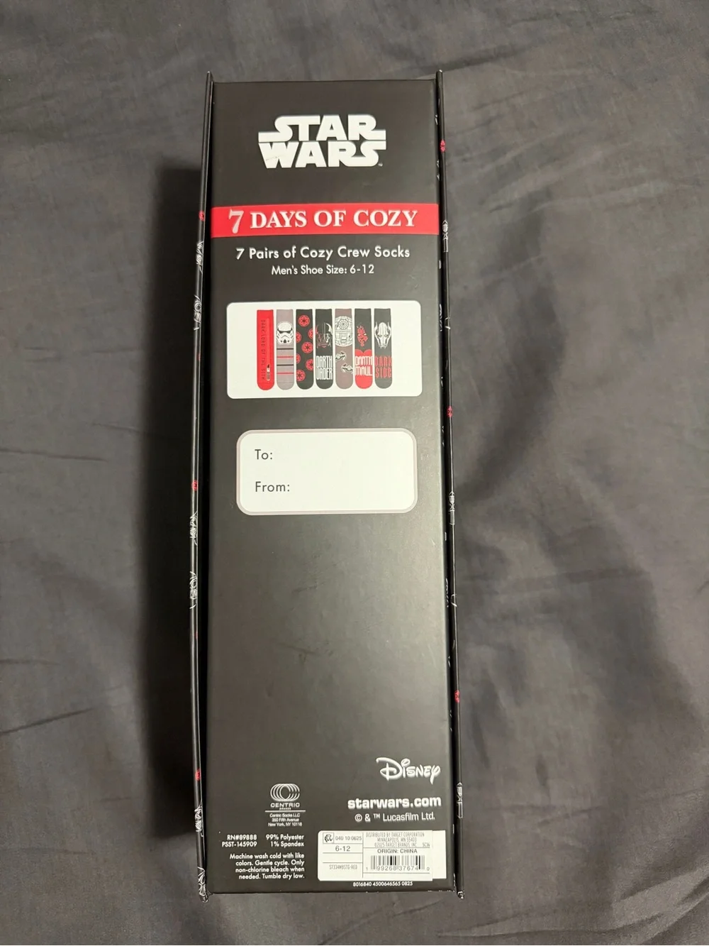 NWT Star Wars Men’s Crew Socks 7-Pack Size 6-12– Black, White & Red